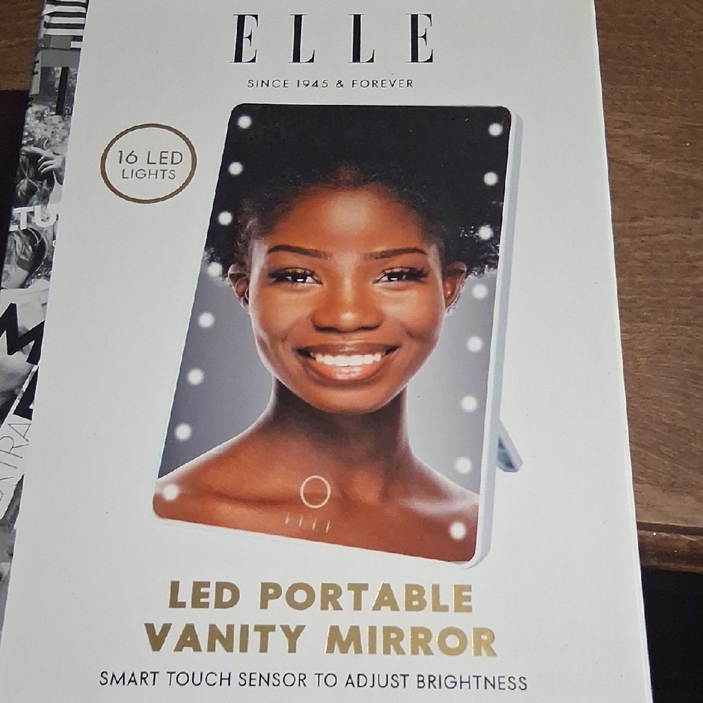 MAKE UP MIRROR......Elle LED Portable Vanity Mirror in White with Gold Accents